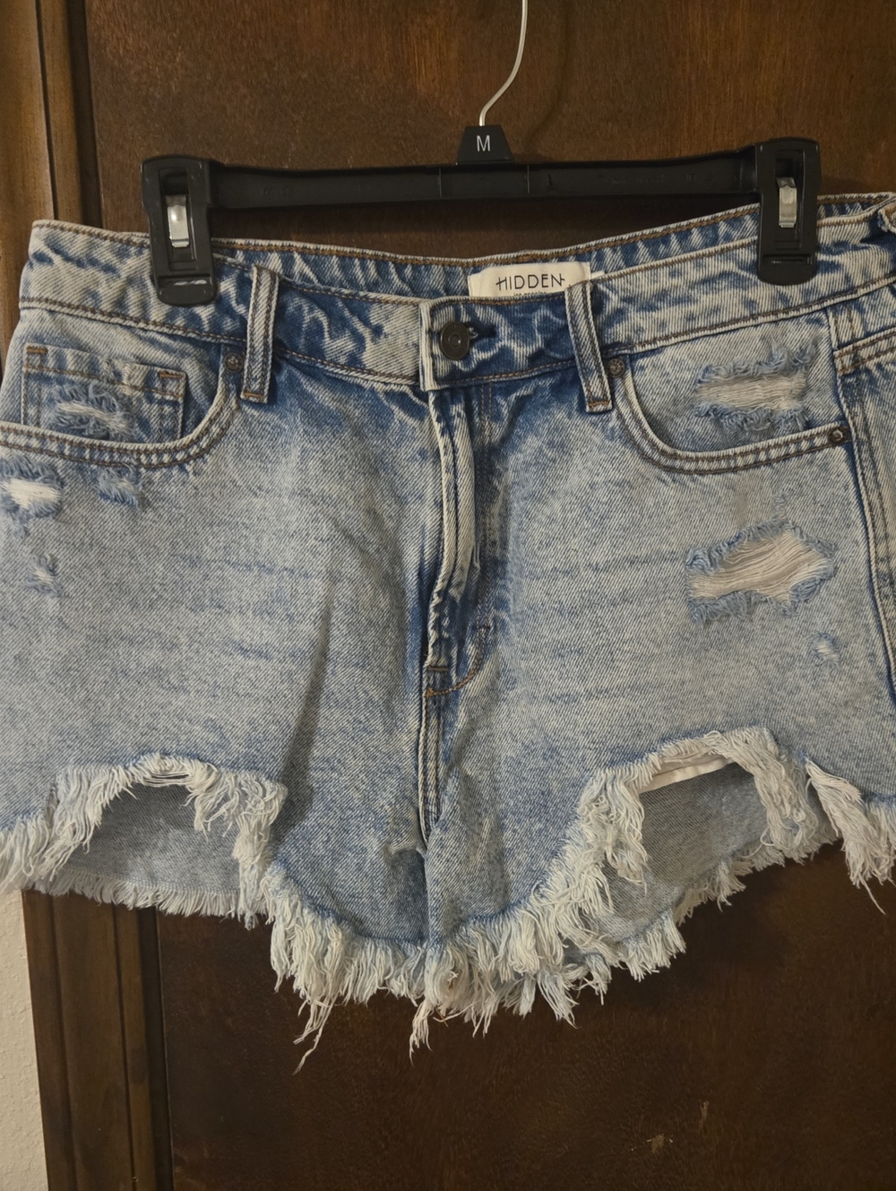 Hidden Light Blue Distressed Denim Cutoff Shorts